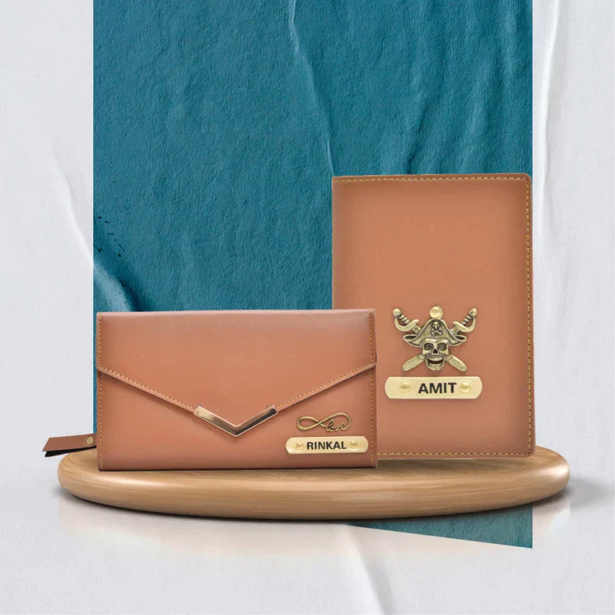 Personalized Lady Wallet and Passport Cover Combo - Tan