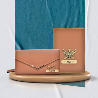 Personalized Lady Wallet and Passport Cover Combo - Tan