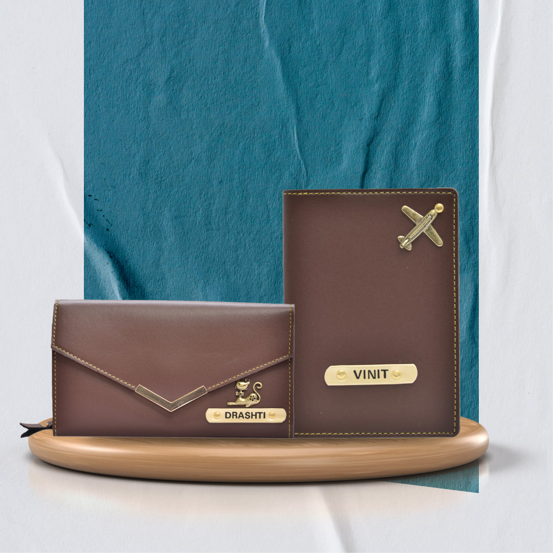 Personalized Lady Wallet and Passport Cover Combo - Brown