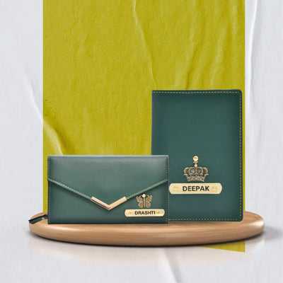 Personalized Lady Wallet and Passport Cover Combo - Green