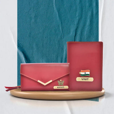 Personalized Lady Wallet and Passport Cover Combo - Wine