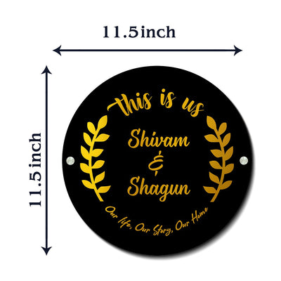 Premium Circular 3D Golden Leaf Name Plate