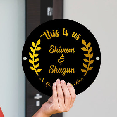 Premium Circular 3D Golden Leaf Name Plate