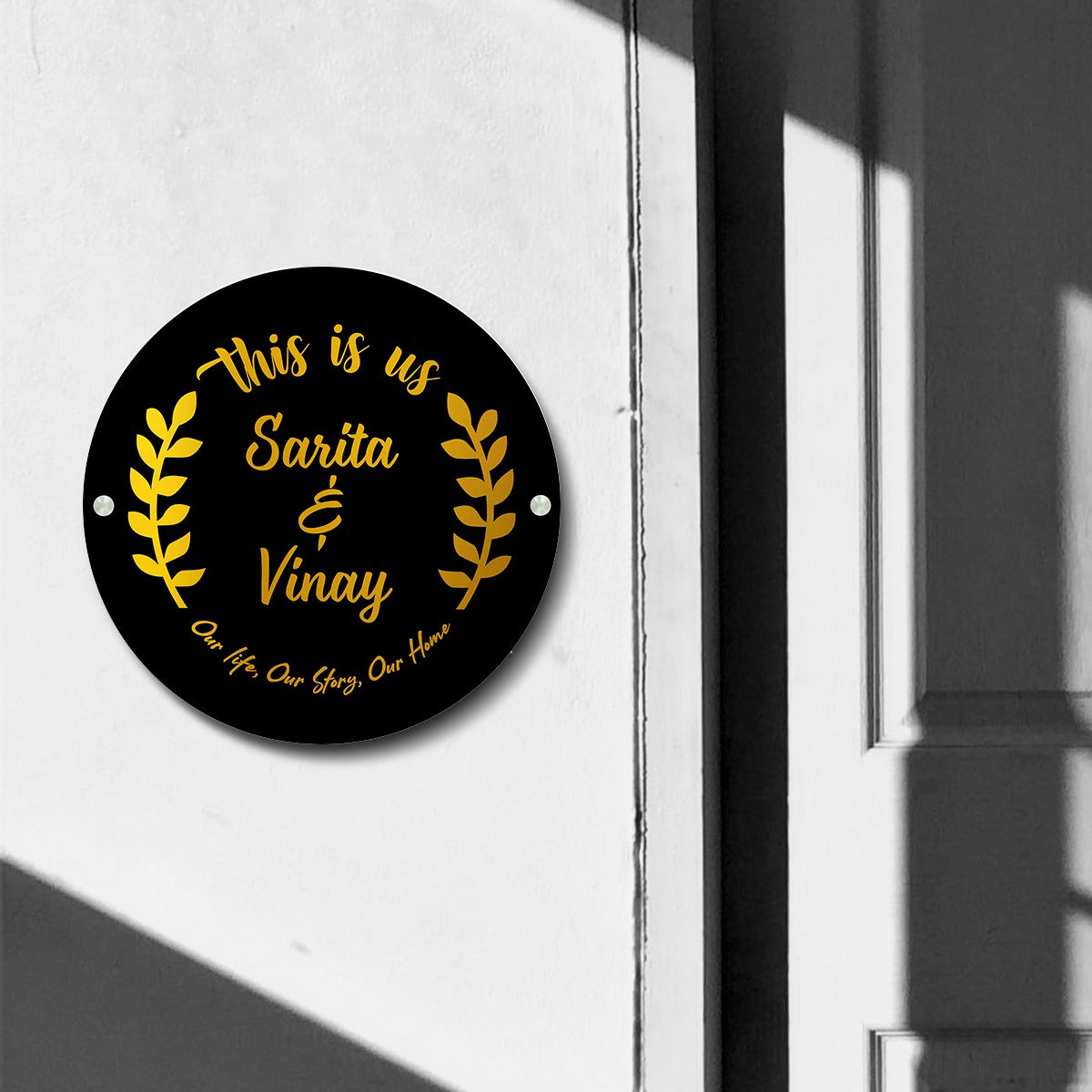 Premium Circular 3D Golden Leaf Name Plate