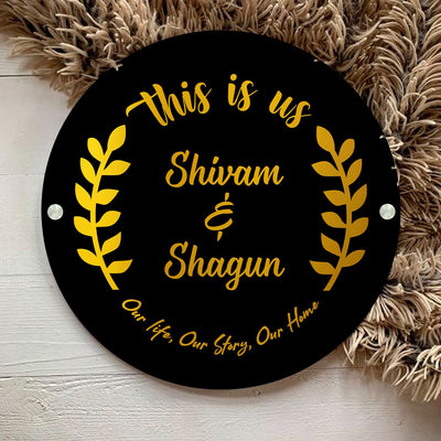 Premium Circular 3D Golden Leaf Name Plate