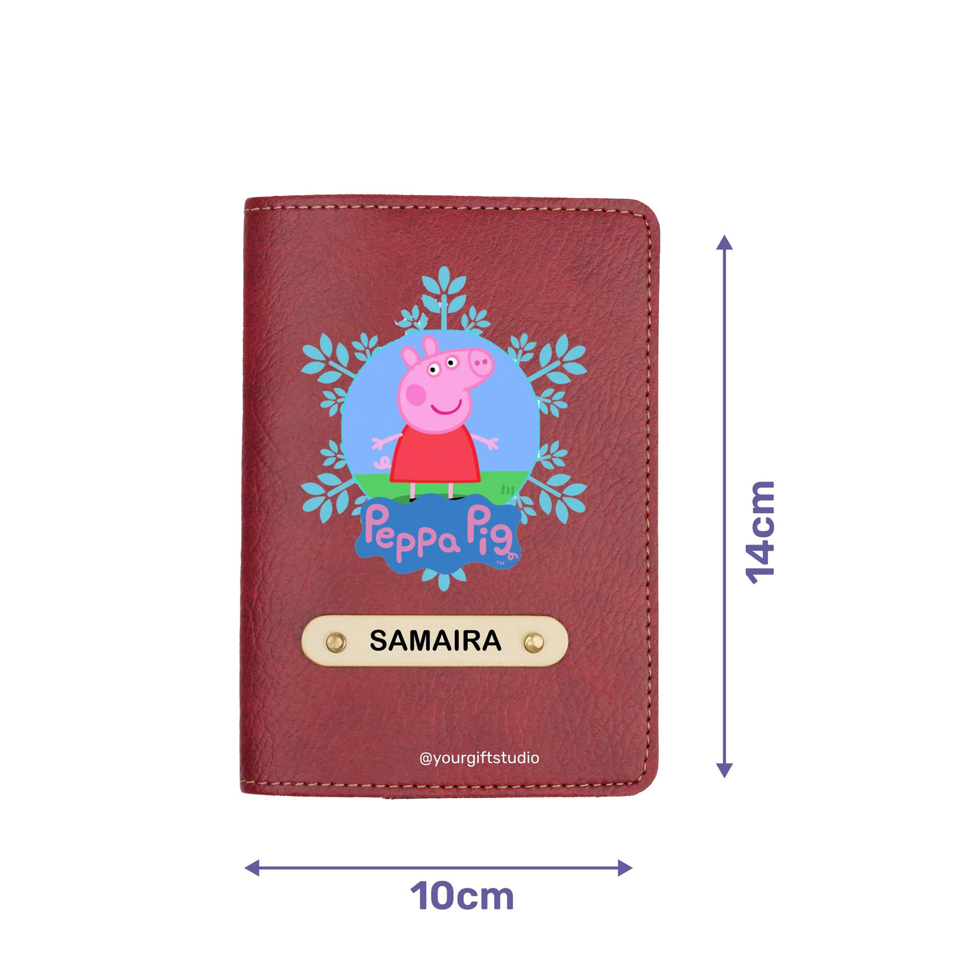 Peppa Pig Print Personalised Nexon Passport Cover - Maroon