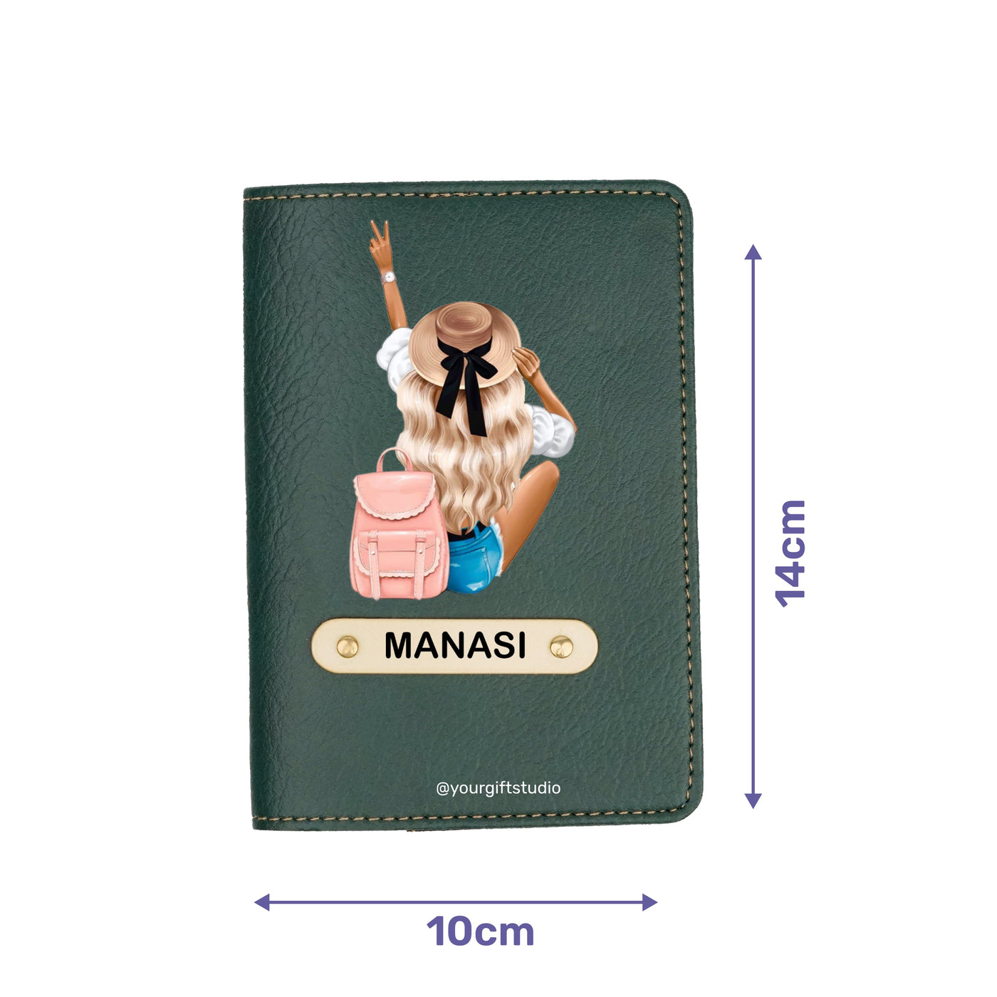 Travel Girl Print Personalised Nexon Passport Cover - Olive Green