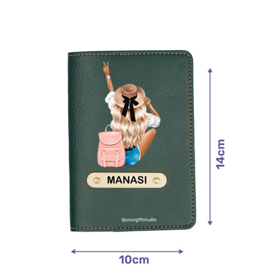 Travel Girl Print Personalised Nexon Passport Cover - Olive Green