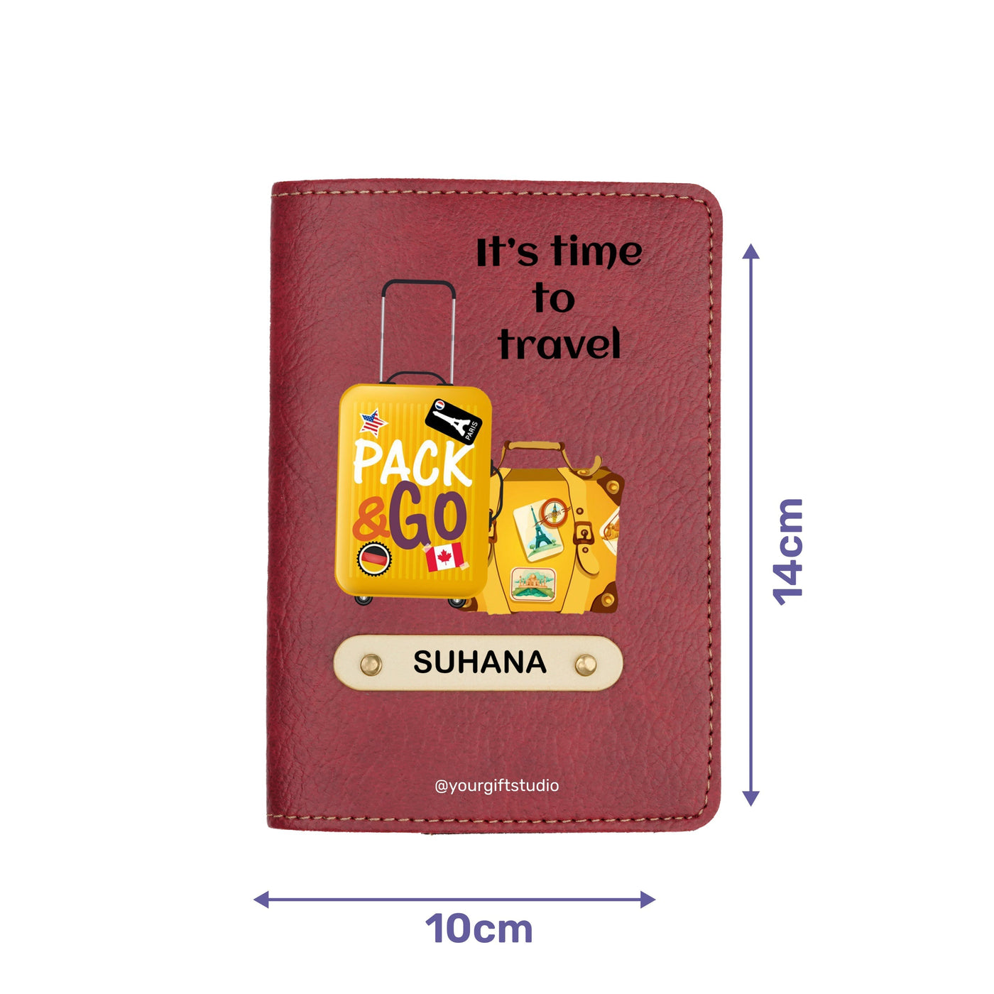 Travel Luggage Print Personalised Nexon Passport Cover - Maroon
