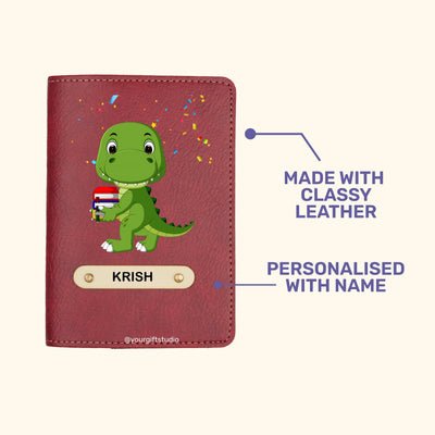 Dinosaur Print Personalised Nexon Passport Cover - Maroon