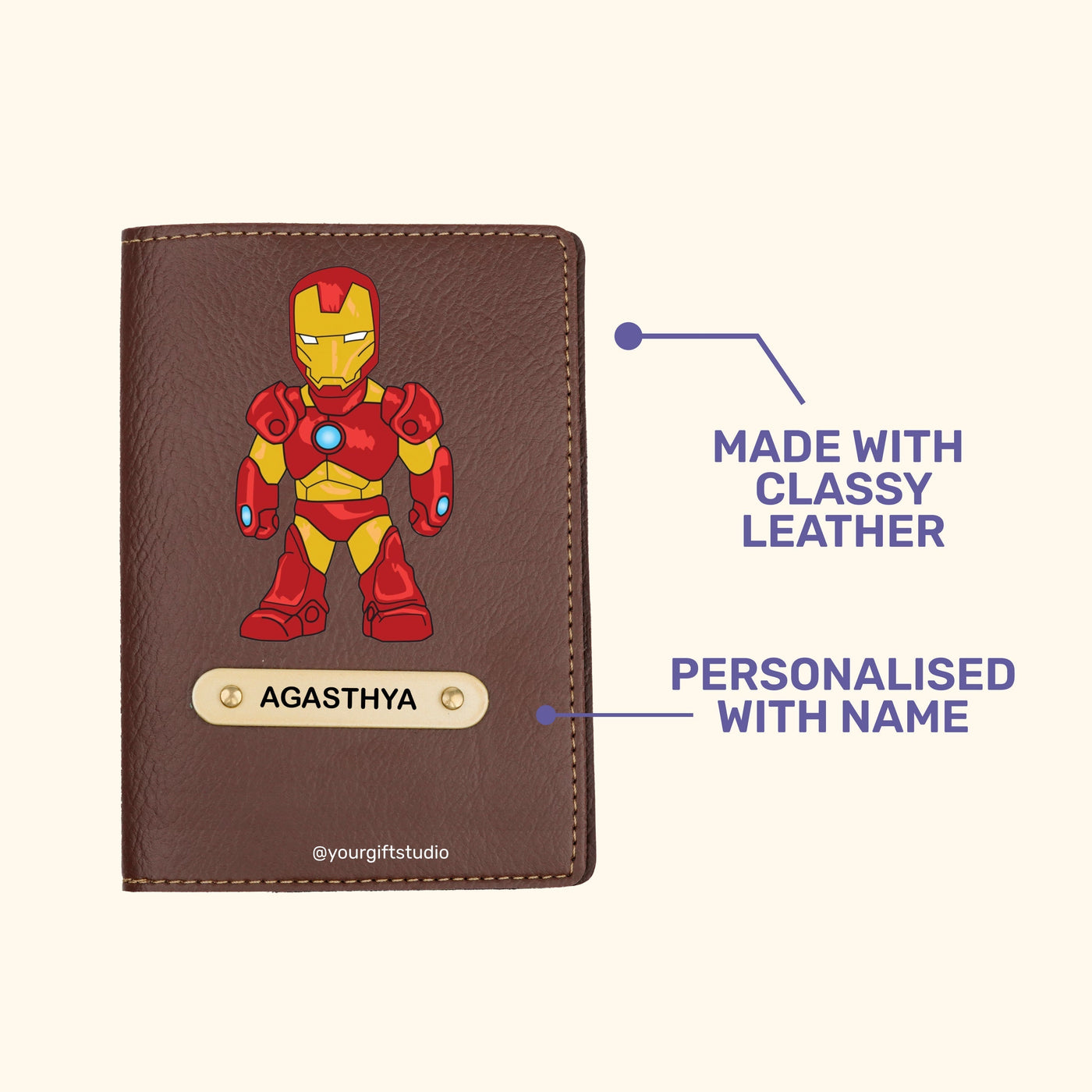 Iron Man Print Personalised Nexon Passport Cover - Tan