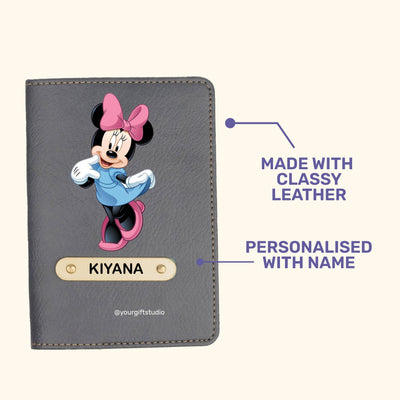 Minnie Mouse Print Personalised Nexon Passport Cover - Grey