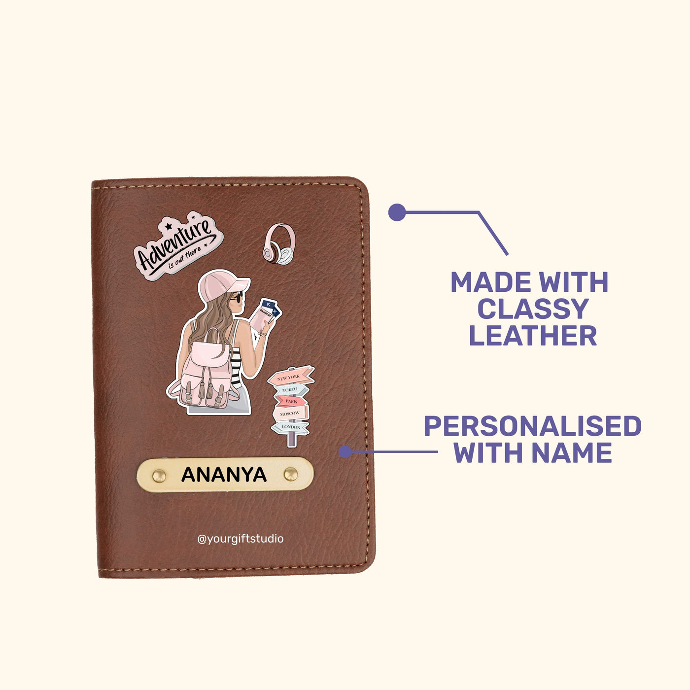 Adventure Print Personalised Nexon Passport Cover - Brown