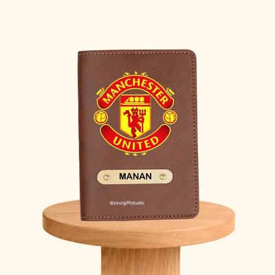 Manchester United Print Personalised Nexon Passport Cover - Brown