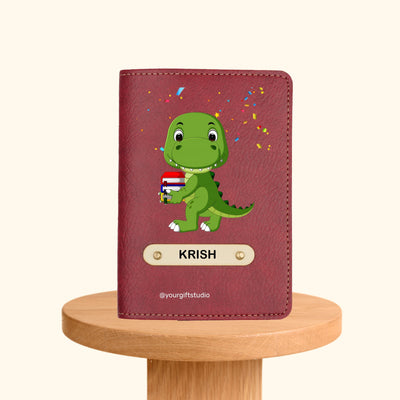 Dinosaur Print Personalised Nexon Passport Cover - Maroon