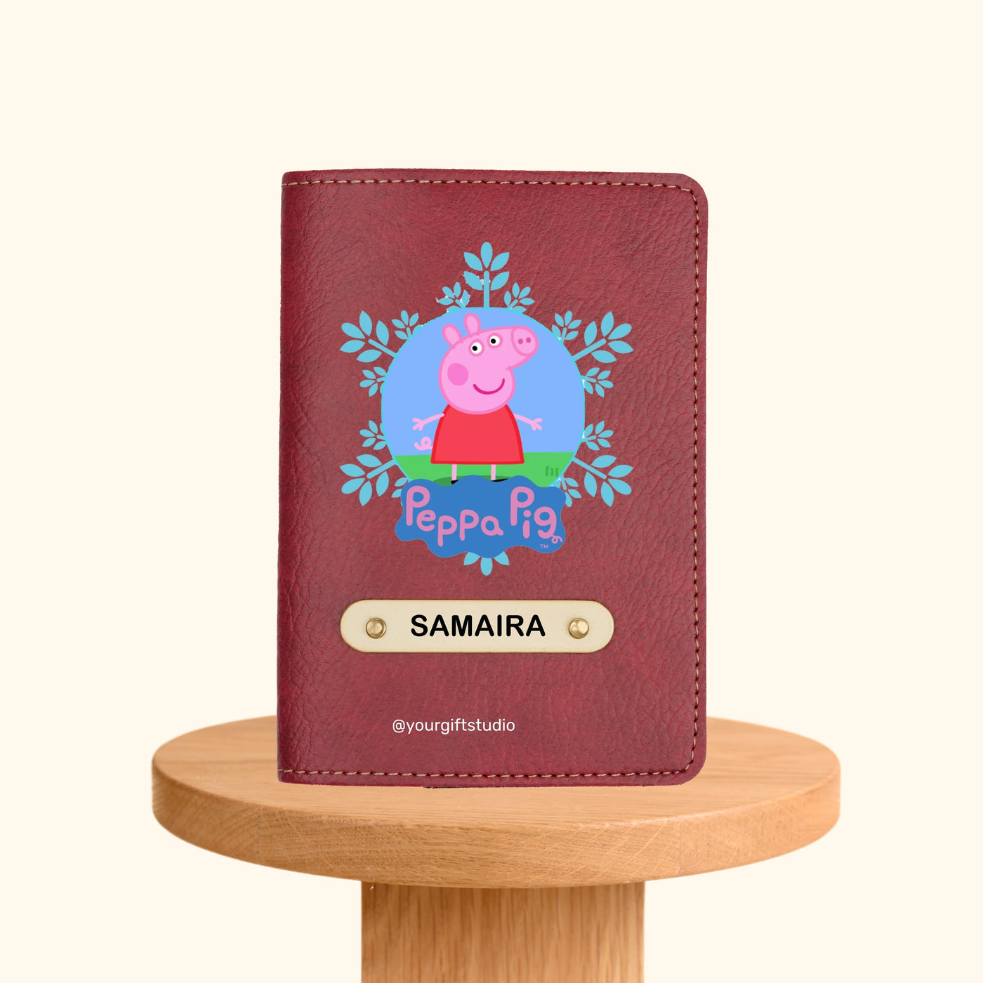 Peppa Pig Print Personalised Nexon Passport Cover - Maroon