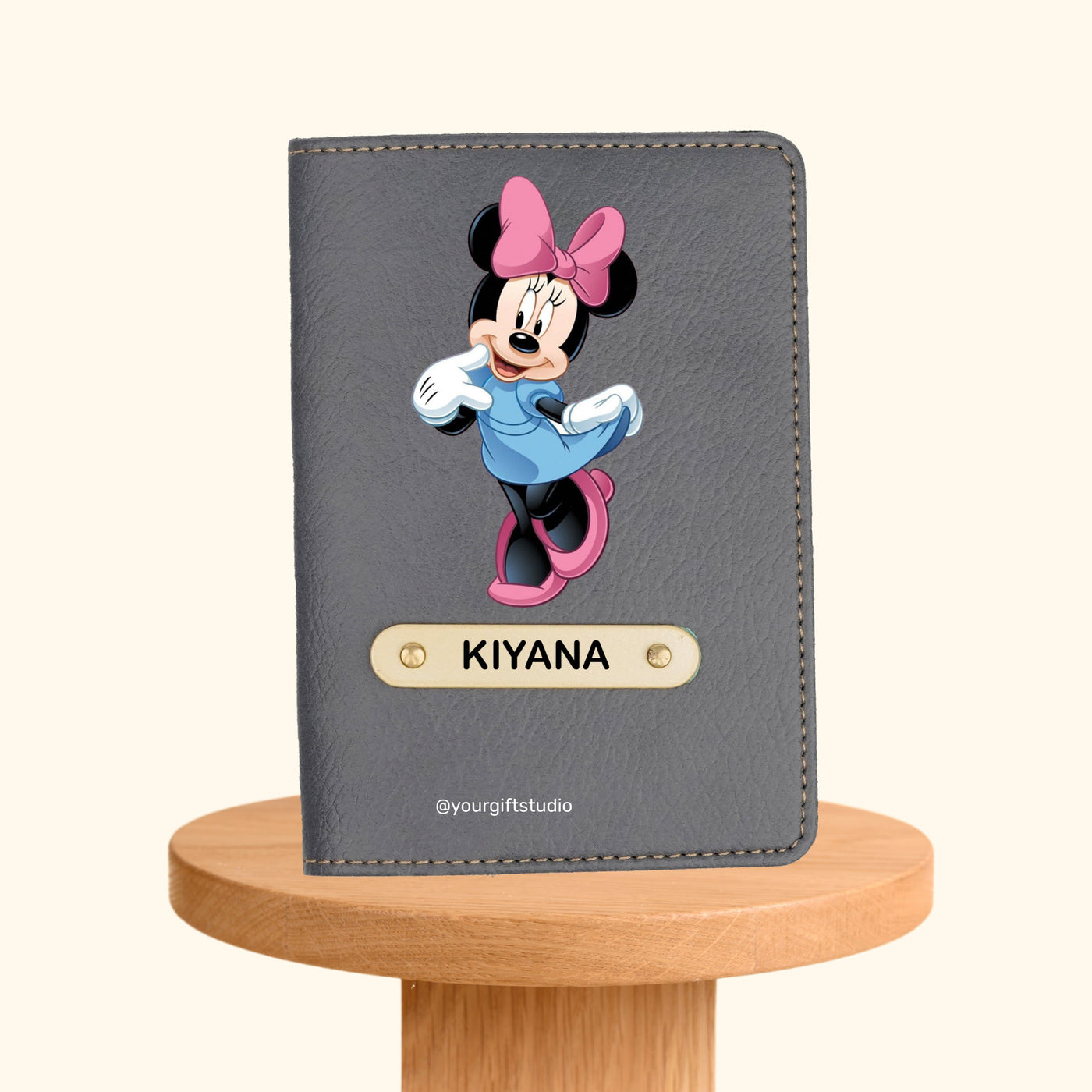Minnie Mouse Print Personalised Nexon Passport Cover - Grey