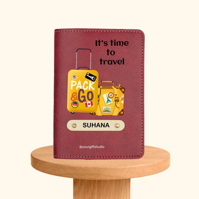 Travel Luggage Print Personalised Nexon Passport Cover - Maroon