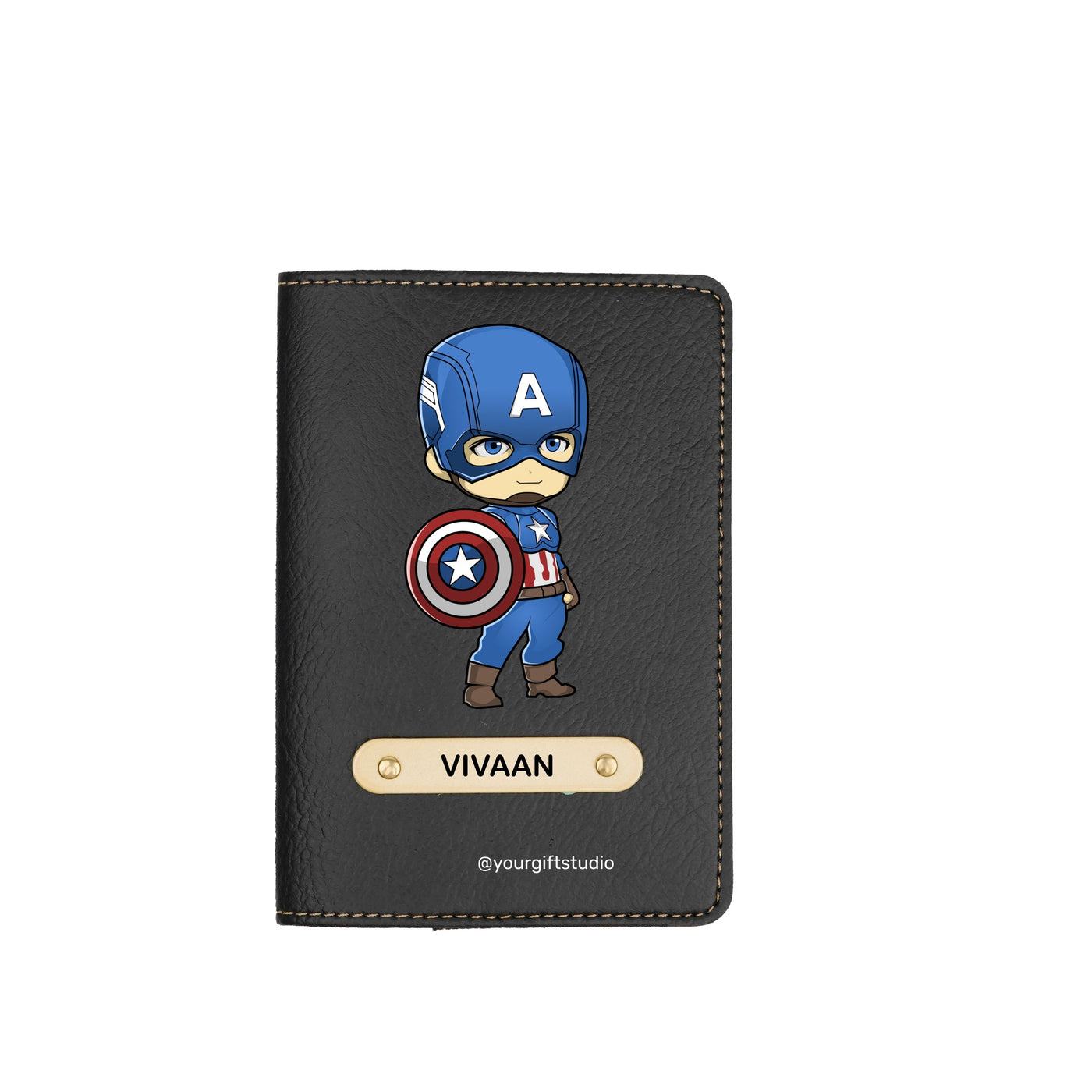 Captain America Print Personalised Nexon Passport Cover - Black