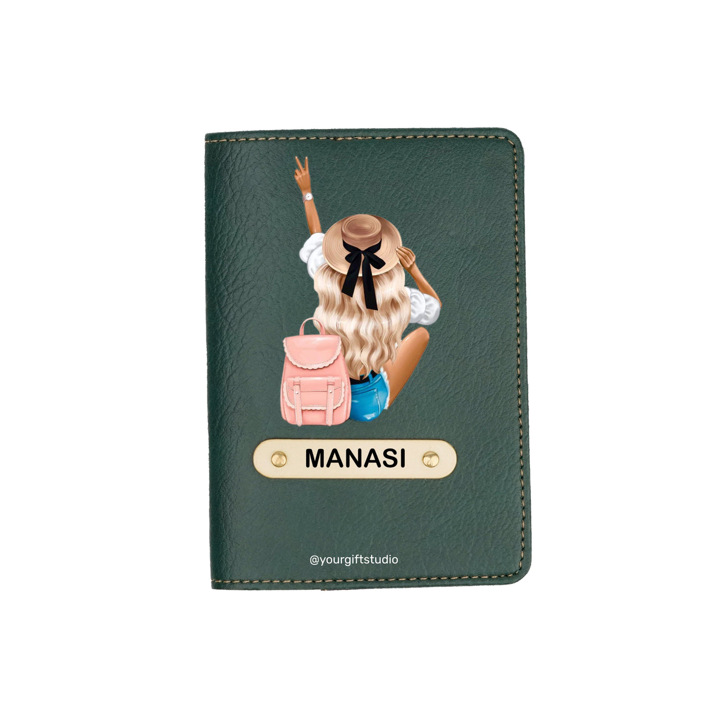 Travel Girl Print Personalised Nexon Passport Cover - Olive Green