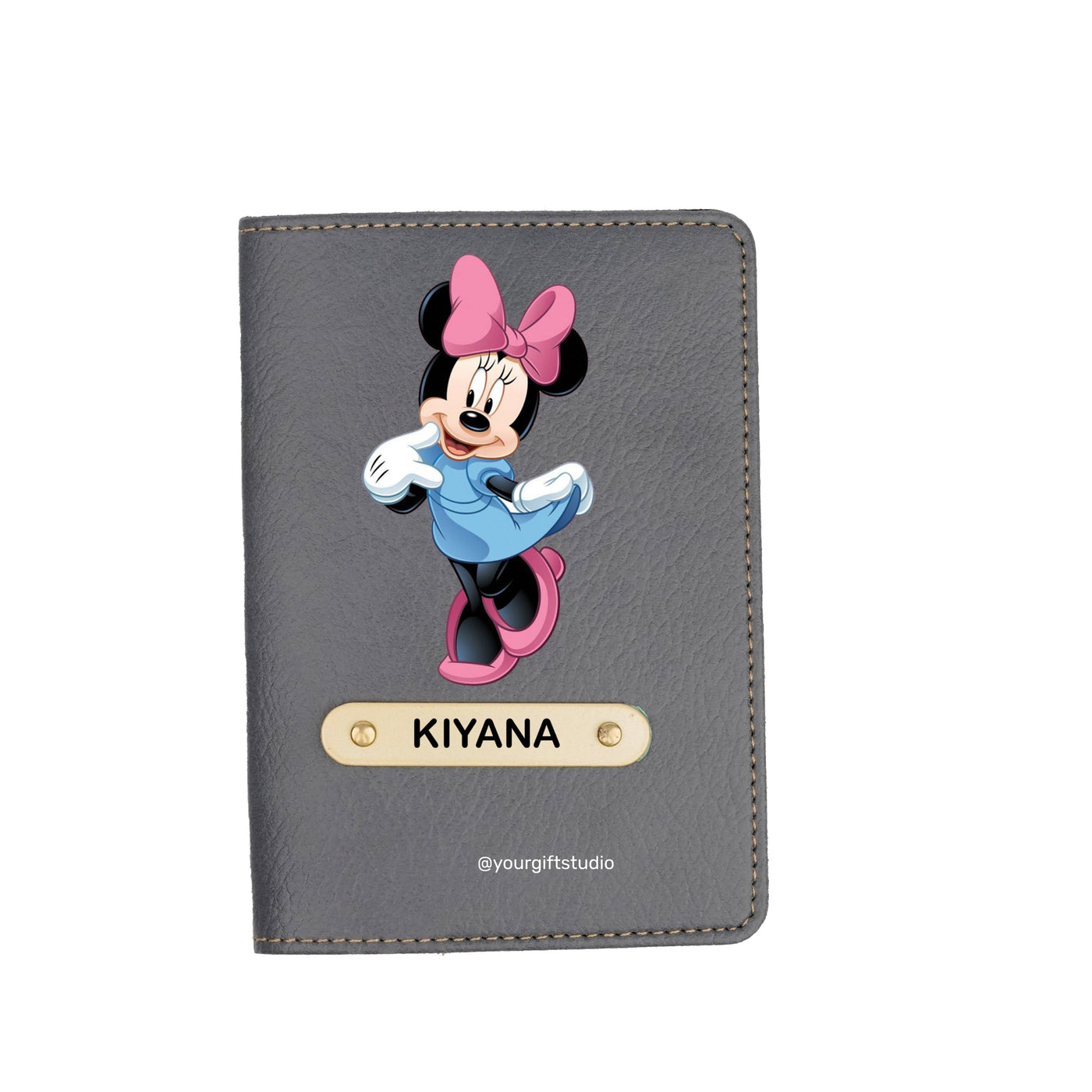 Minnie Mouse Print Personalised Nexon Passport Cover - Grey