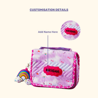 Your Gift Studio Rainbow Print Customised Multipurpose Travel Kit For Kids (Pink)