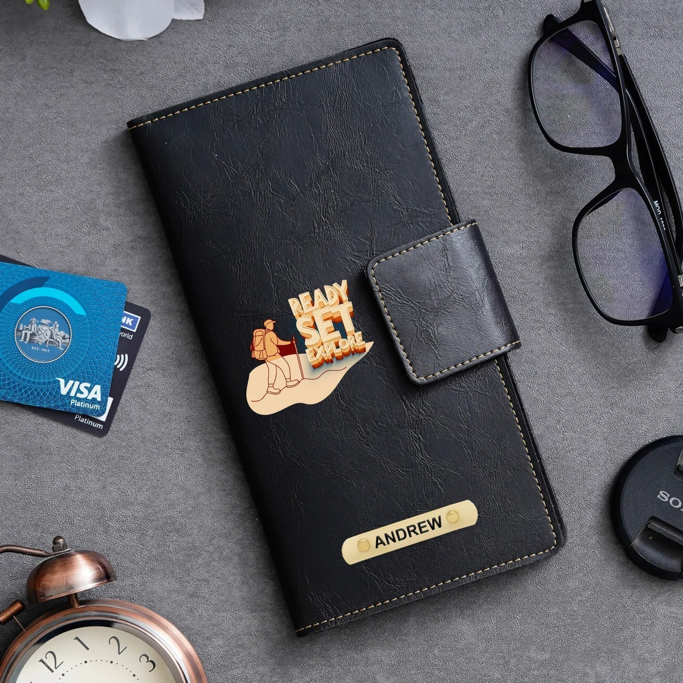 Ready Set Explore Printed Indian Travel Wallet - Black