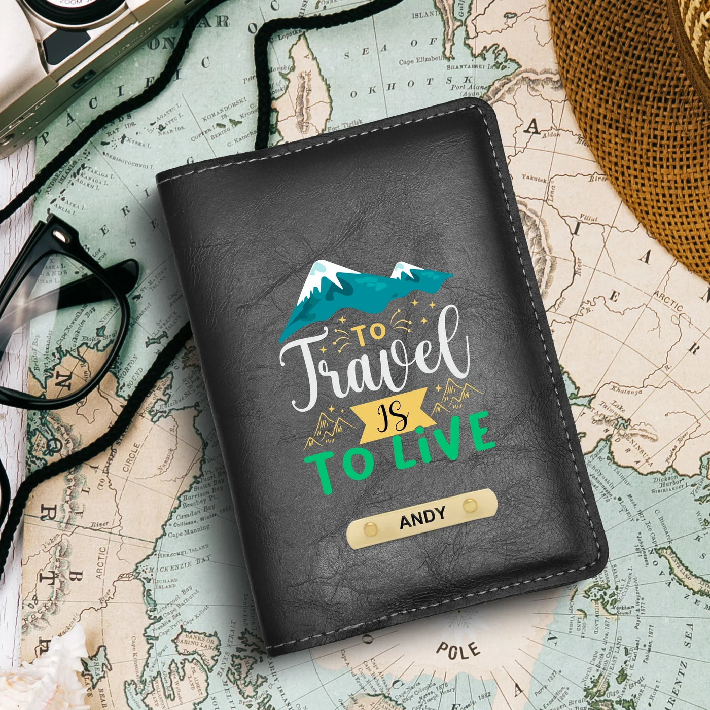 To Travel Is To Live Print Personalised Nexon Passport Cover - Black