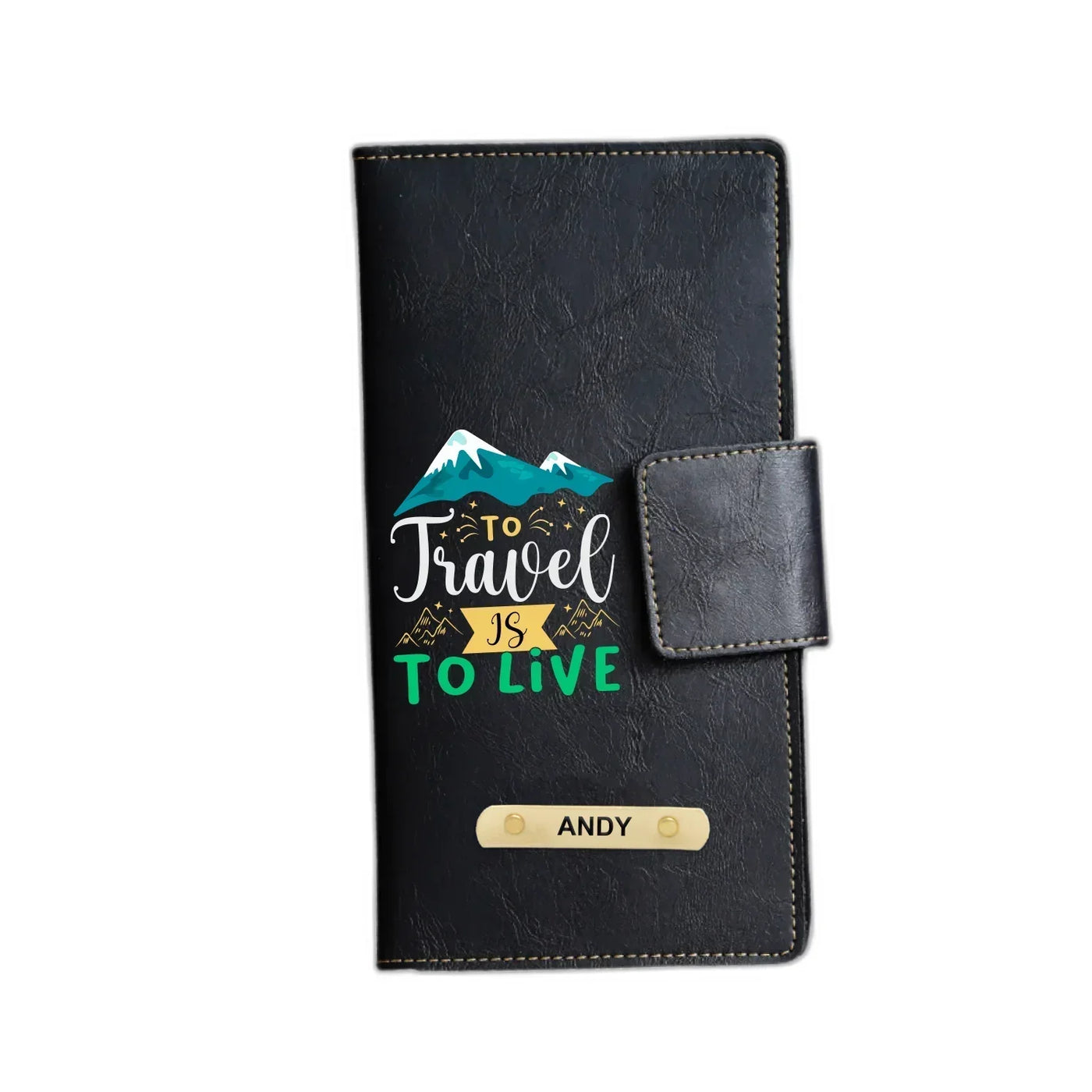 To Travel Is To Live Printed Indian Travel Wallet - Black