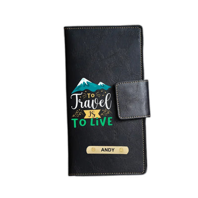 To Travel Is To Live Printed Indian Travel Wallet - Black