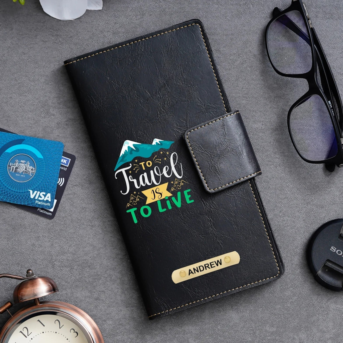 To Travel Is To Live Printed Indian Travel Wallet - Black