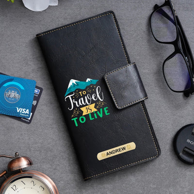 To Travel Is To Live Printed Indian Travel Wallet - Black