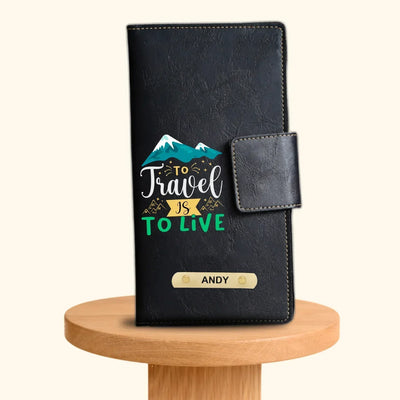 To Travel Is To Live Printed Indian Travel Wallet - Black