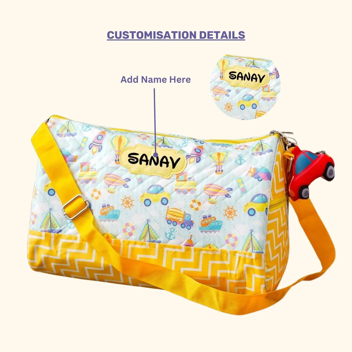Your Gift Studio Vehicle Print Kids Customised Duffle Bag (Yellow)