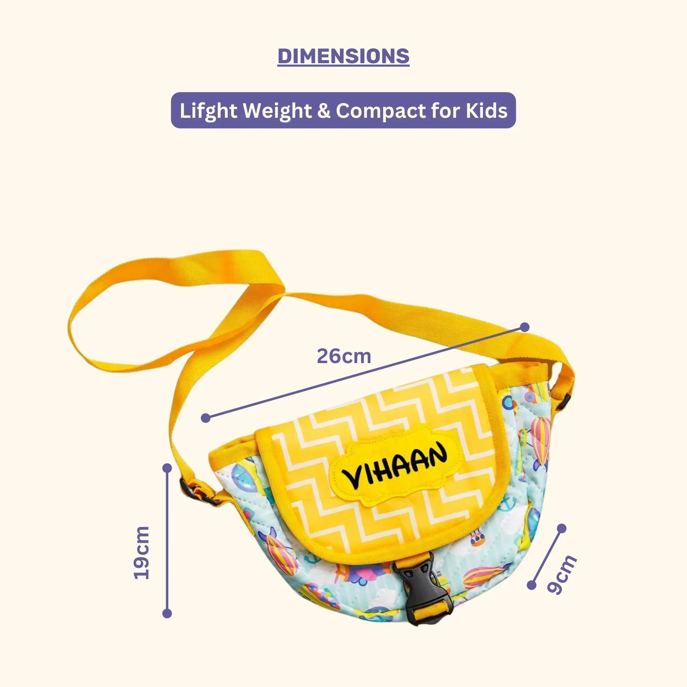 Your Gift Studio Vehicle Print Kids Customised Sling Bag (Yellow)