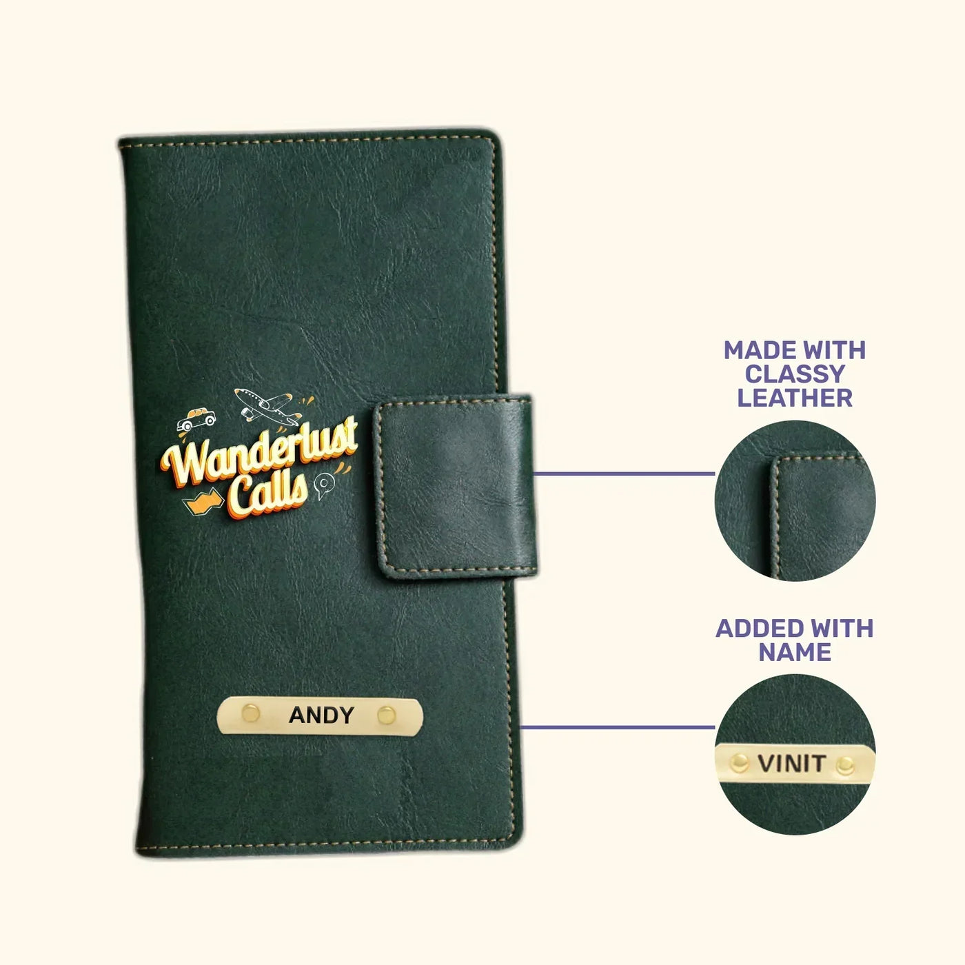 Wanderlust Calls Printed Indian Travel Wallet - Olive Green