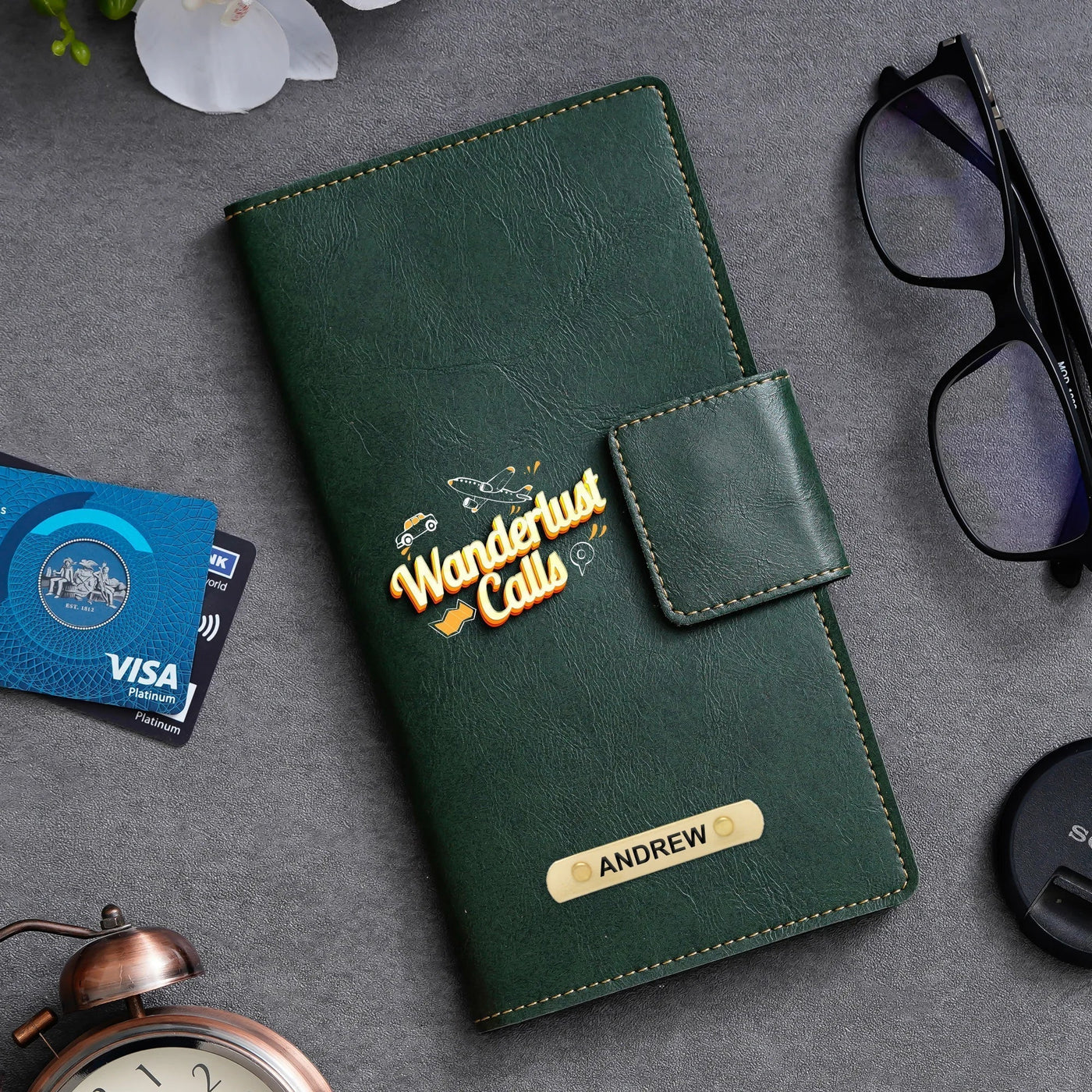 Wanderlust Calls Printed Indian Travel Wallet - Olive Green