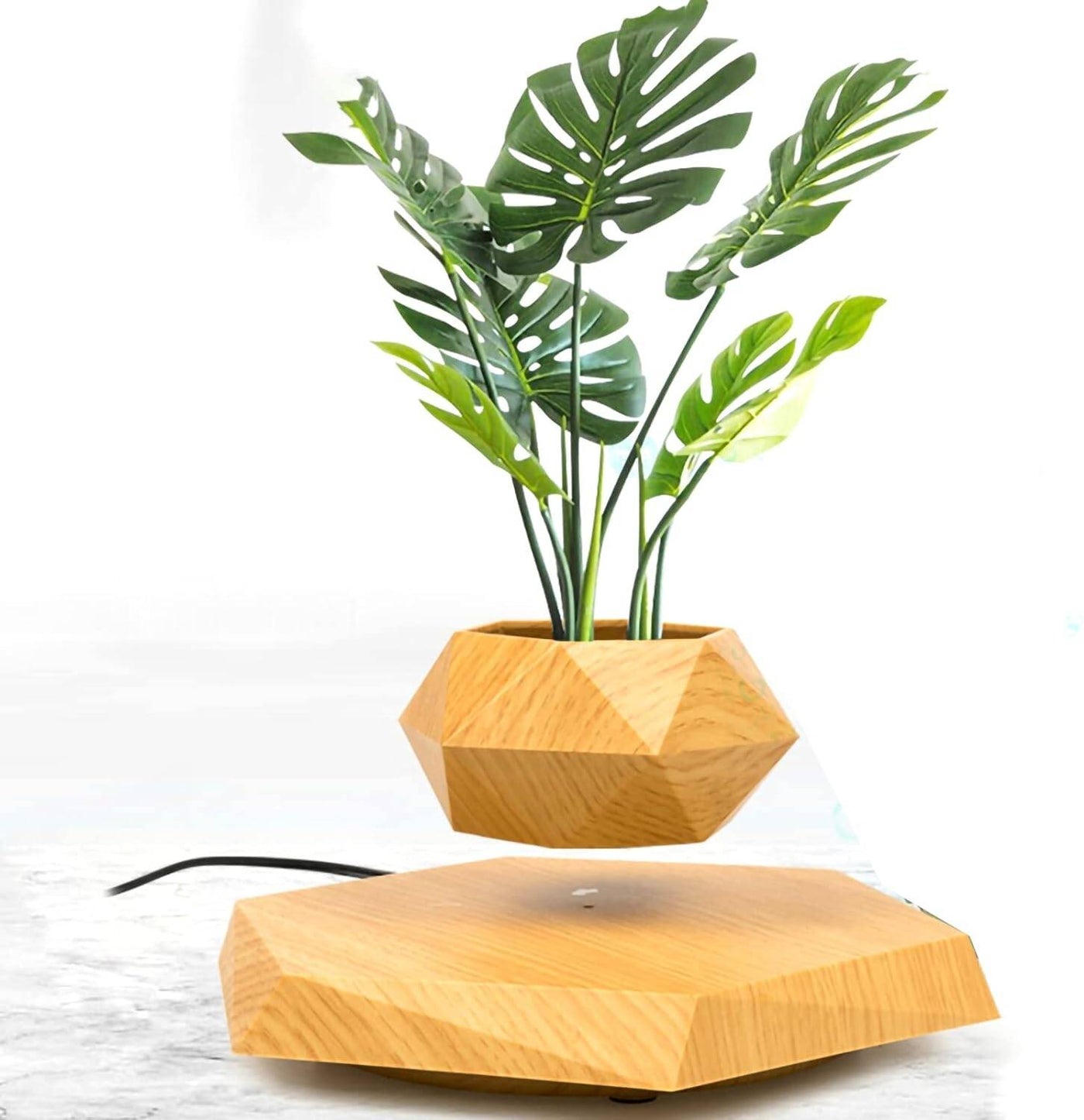 Magnetic Levitating Flower Pot Negative Ion Geometry 360° Floating Bonsai Planter - Wood Colour (Plants Not Included) (No Cash On Delivery Allowed On This Product) - Prepaid Orders Only