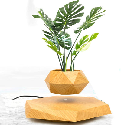 Magnetic Levitating Flower Pot Negative Ion Geometry 360° Floating Bonsai Planter - Wood Colour (Plants Not Included) (No Cash On Delivery Allowed On This Product) - Prepaid Orders Only