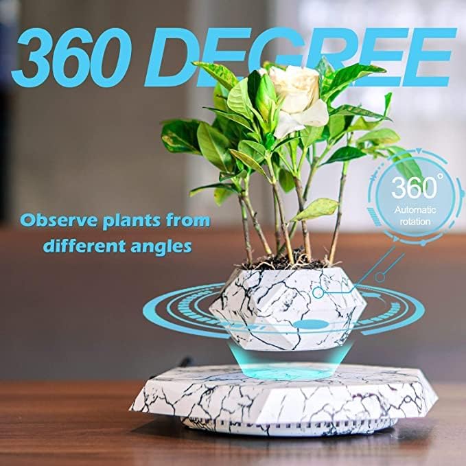 Magnetic Levitating Flower Pot Negative Ion Geometry 360° Floating Bonsai Planter - White (Plants Not Included) (No Cash On Delivery Allowed On This Product) - Prepaid Orders Only