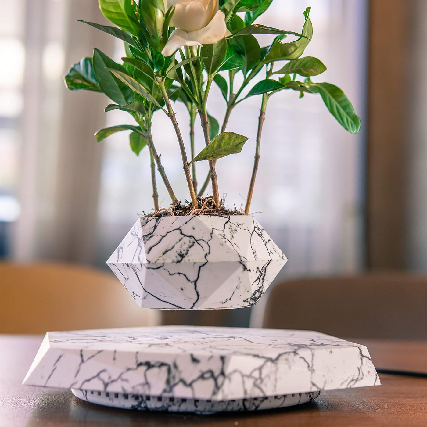 Magnetic Levitating Flower Pot Negative Ion Geometry 360° Floating Bonsai Planter - White (Plants Not Included) (No Cash On Delivery Allowed On This Product) - Prepaid Orders Only