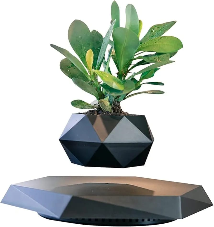 Magnetic Levitating Flower Pot Negative Ion Geometry 360° Floating Bonsai Planter - Black (Plants Not Included) (No Cash On Delivery Allowed On This Product) - Prepaid Orders Only