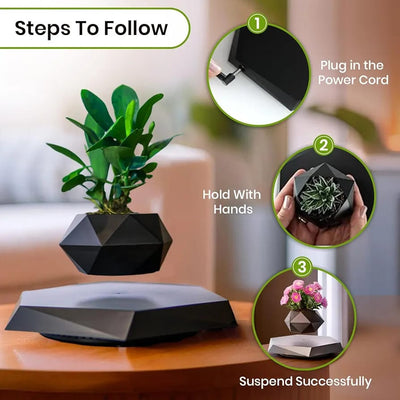 Magnetic Levitating Flower Pot Negative Ion Geometry 360° Floating Bonsai Planter - Black (Plants Not Included) (No Cash On Delivery Allowed On This Product) - Prepaid Orders Only