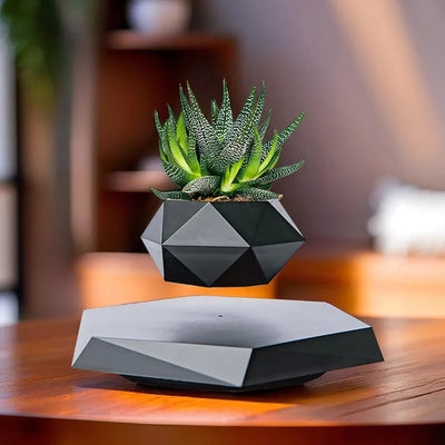 Magnetic Levitating Flower Pot Negative Ion Geometry 360° Floating Bonsai Planter - Black (Plants Not Included) (No Cash On Delivery Allowed On This Product) - Prepaid Orders Only