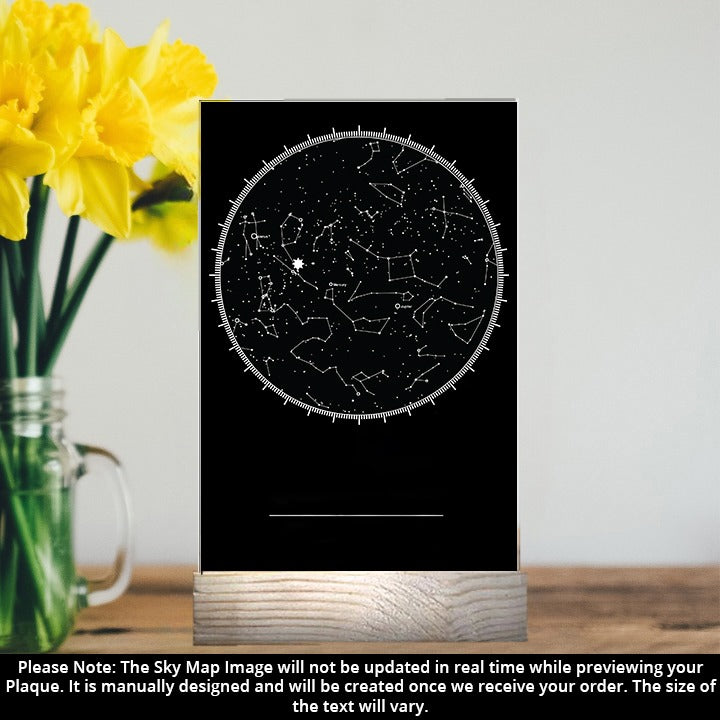 Personalized Birthday Black Star Map With Wooden Stand