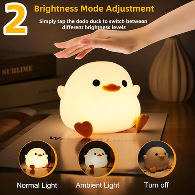 Cute Dodo Duck Warm Yellow Light 3D Touch Silicon Lamp - USB Chargeable