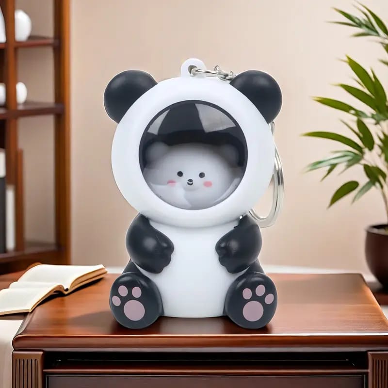 Bear In Panda Cosplay 3D Keychain With Light (Random Bear will be provided)