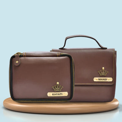 Personalized Mini make up kit + Sling bag - Brown
