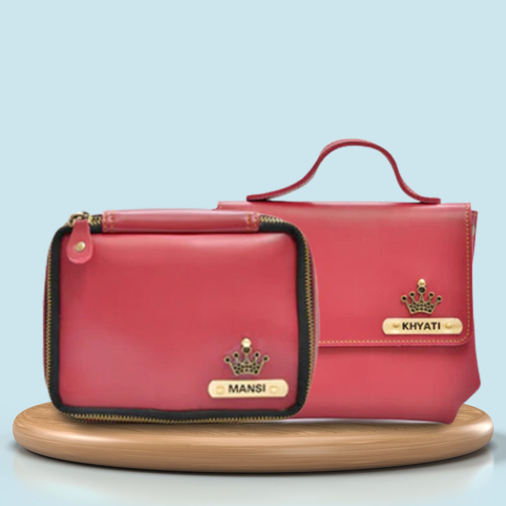 Personalized Mini make up kit + Sling bag - Wine