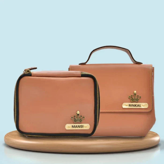 Personalized Mini make up kit + Sling bag - Tan
